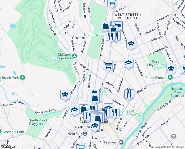 map of restaurants, bars, coffee shops, grocery stores, and more near 174 West Street in Boston