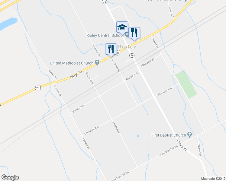 map of restaurants, bars, coffee shops, grocery stores, and more near 44 Burton Avenue in Ripley