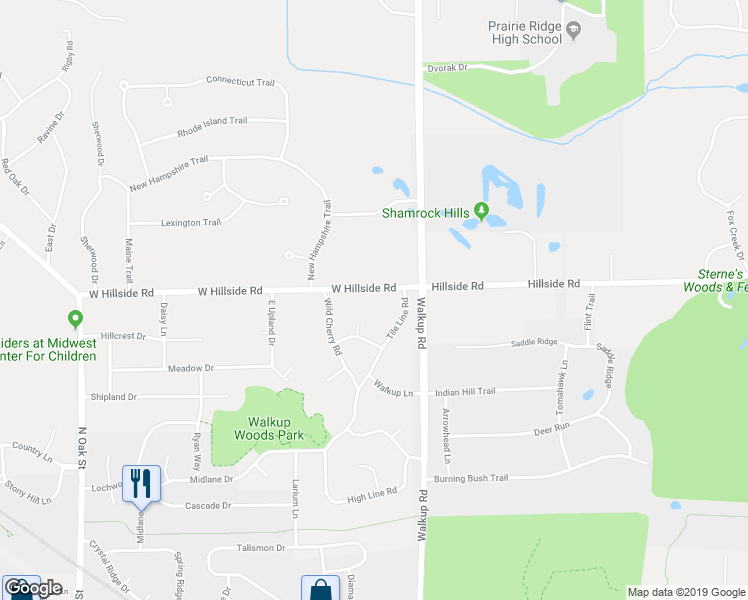 map of restaurants, bars, coffee shops, grocery stores, and more near 6417 West Hillside Road in Crystal Lake