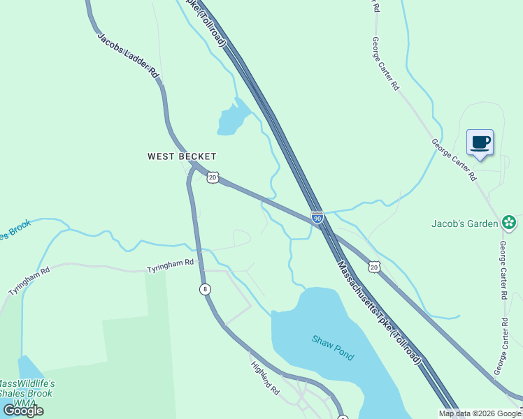 map of restaurants, bars, coffee shops, grocery stores, and more near 99 Dawn Dr in Becket