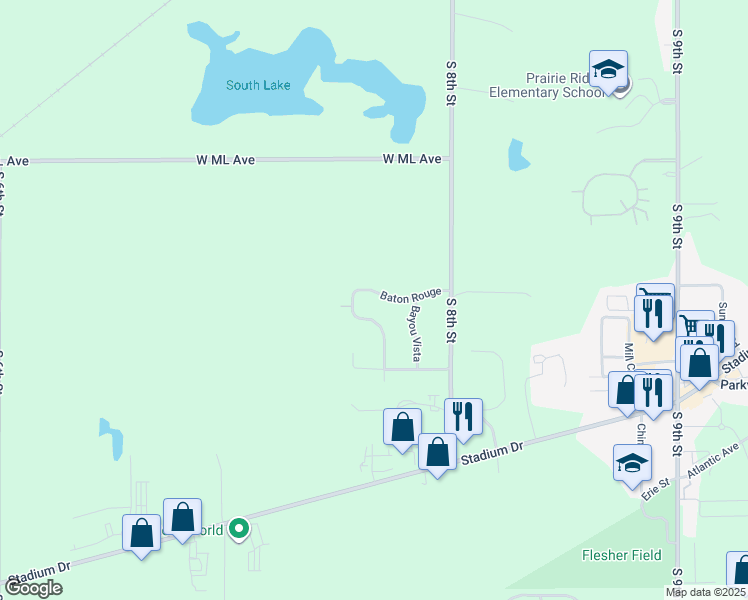 map of restaurants, bars, coffee shops, grocery stores, and more near 7153 Baton Rouge in Kalamazoo