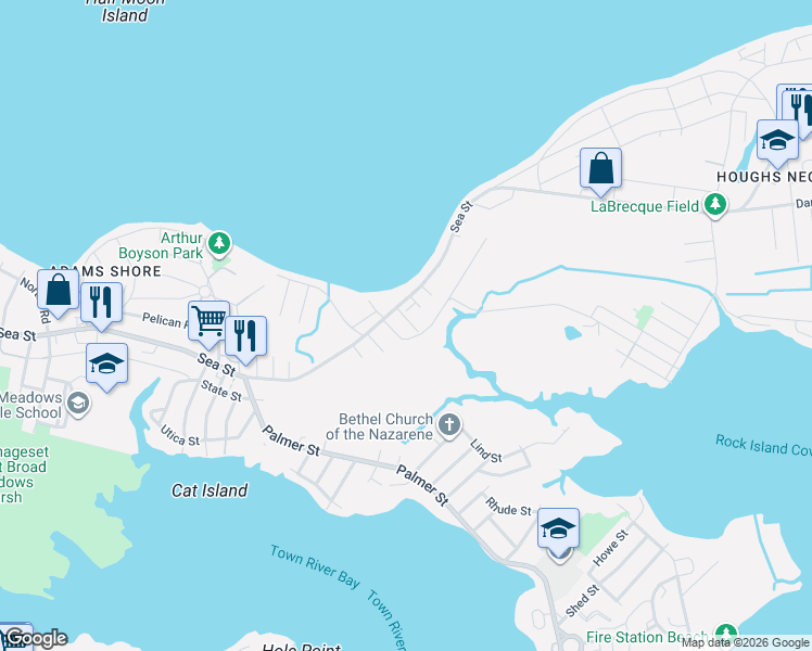map of restaurants, bars, coffee shops, grocery stores, and more near 11 Jewett Street in Quincy