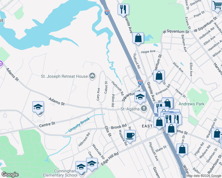 map of restaurants, bars, coffee shops, grocery stores, and more near 64 Pillon Road in Milton