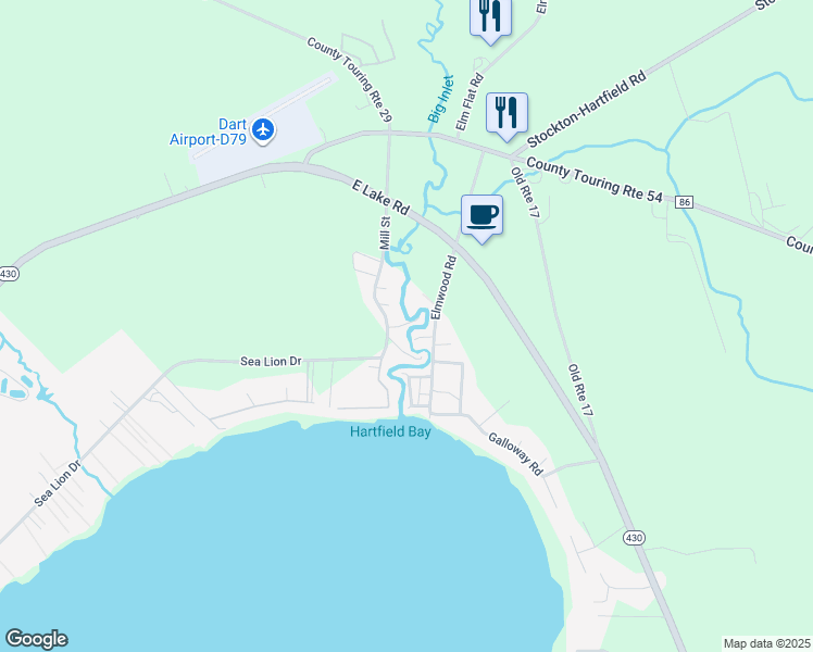 map of restaurants, bars, coffee shops, grocery stores, and more near 6006A Mill Street in Mayville