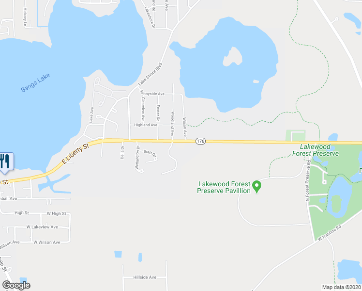 map of restaurants, bars, coffee shops, grocery stores, and more near 25027 Illinois 176 in Wauconda