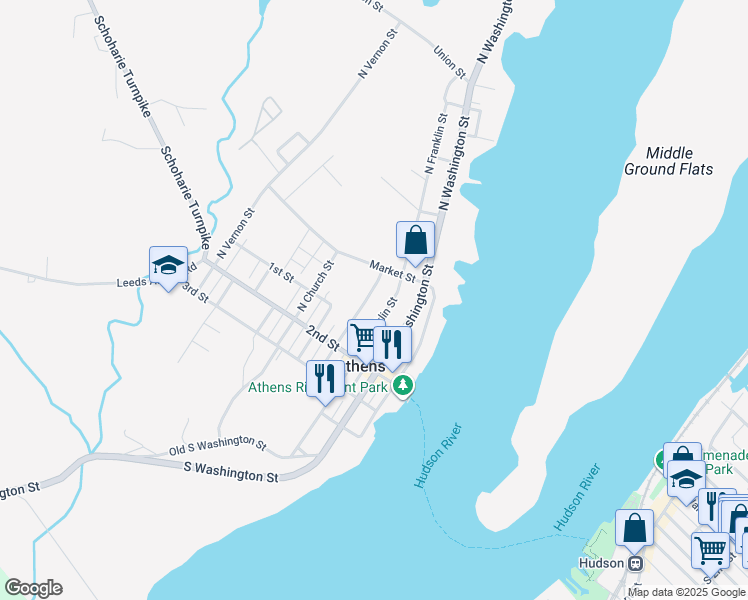 map of restaurants, bars, coffee shops, grocery stores, and more near 25 N Warren St in Athens