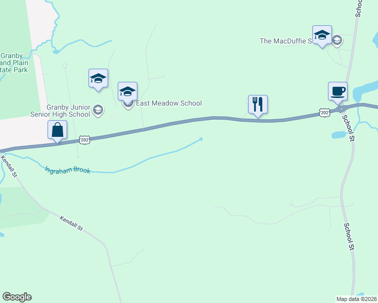 map of restaurants, bars, coffee shops, grocery stores, and more near 414-424 East State Street in Granby