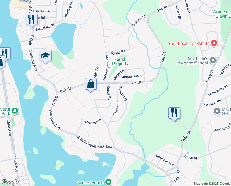 map of restaurants, bars, coffee shops, grocery stores, and more near 6 Kinglet Drive in Shrewsbury