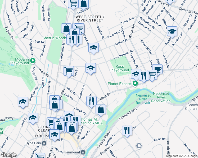 map of restaurants, bars, coffee shops, grocery stores, and more near 690 Metropolitan Avenue in Boston