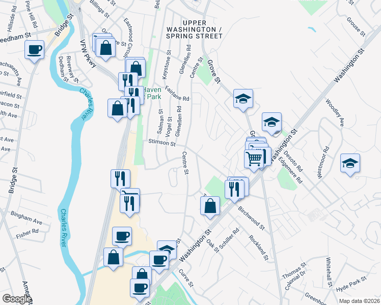map of restaurants, bars, coffee shops, grocery stores, and more near 150 Stimson Street in Boston