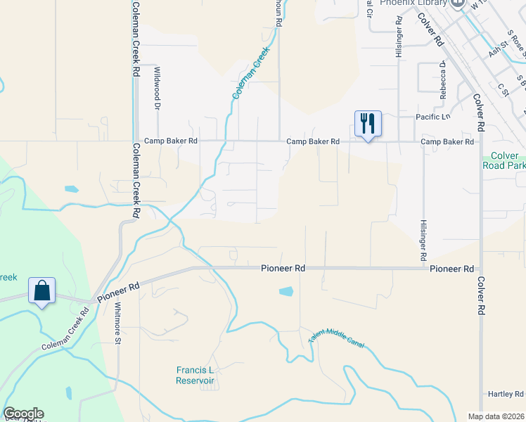 map of restaurants, bars, coffee shops, grocery stores, and more near 4207 Cedar Lane in Medford