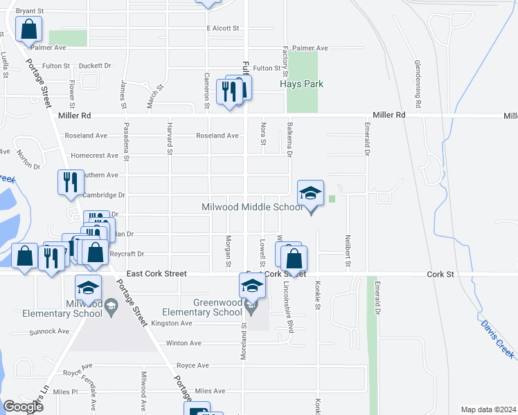 map of restaurants, bars, coffee shops, grocery stores, and more near 2820 Lowell Street in Kalamazoo