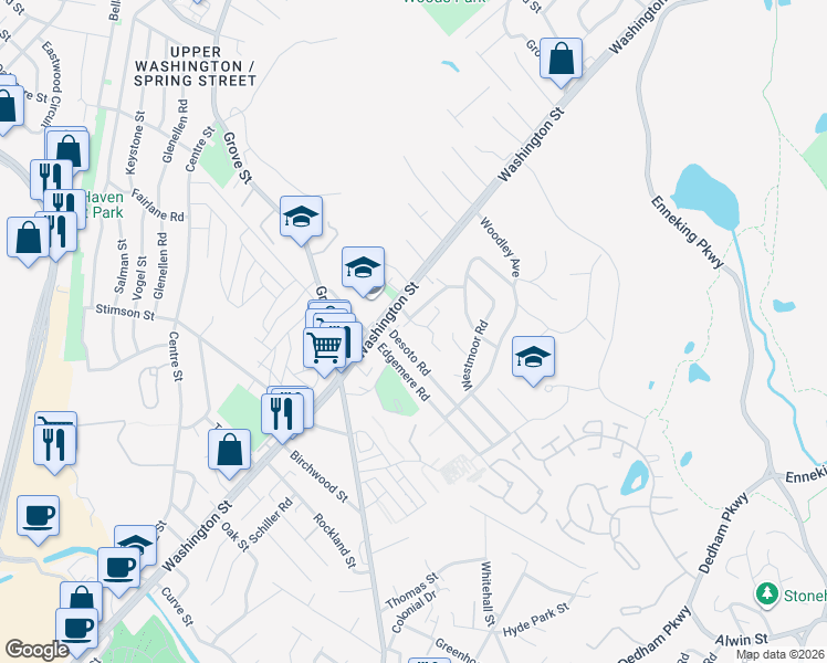 map of restaurants, bars, coffee shops, grocery stores, and more near 19 Ridgecrest Terrace in Boston