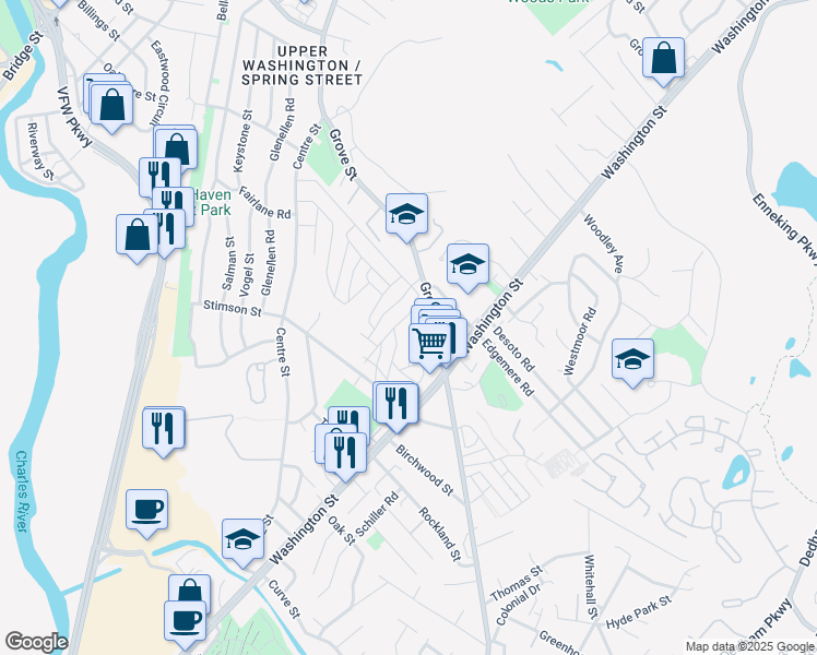 map of restaurants, bars, coffee shops, grocery stores, and more near 27 High Road in Boston