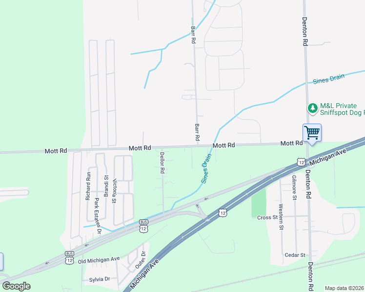 map of restaurants, bars, coffee shops, grocery stores, and more near 50531 Mott Road in Belleville