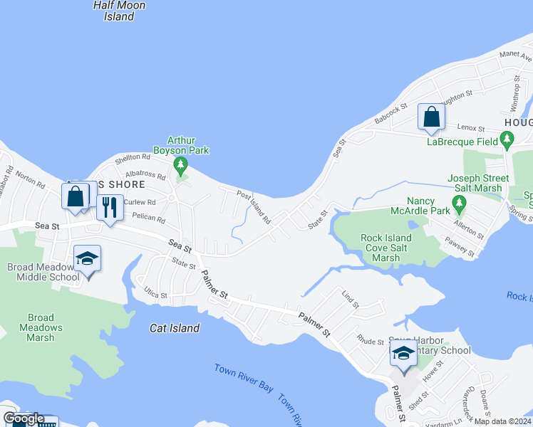 map of restaurants, bars, coffee shops, grocery stores, and more near in Quincy
