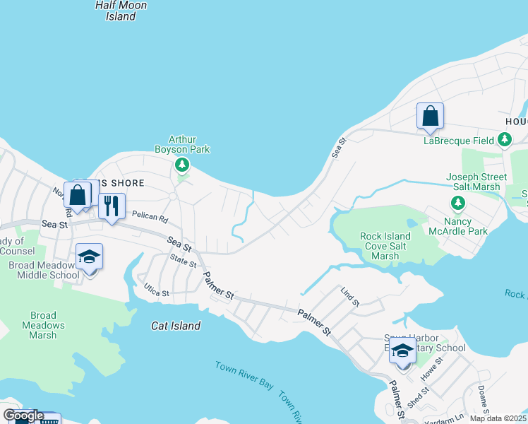 map of restaurants, bars, coffee shops, grocery stores, and more near in Quincy