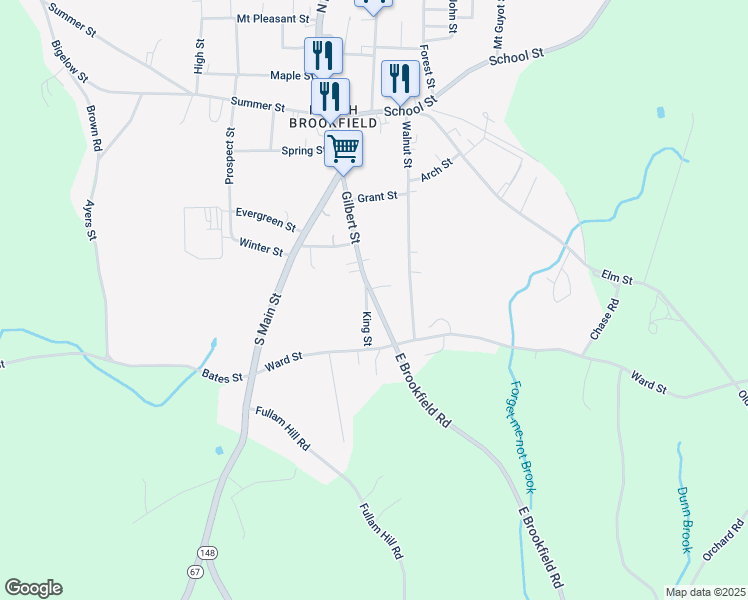 map of restaurants, bars, coffee shops, grocery stores, and more near 69 Gilbert Street in North Brookfield
