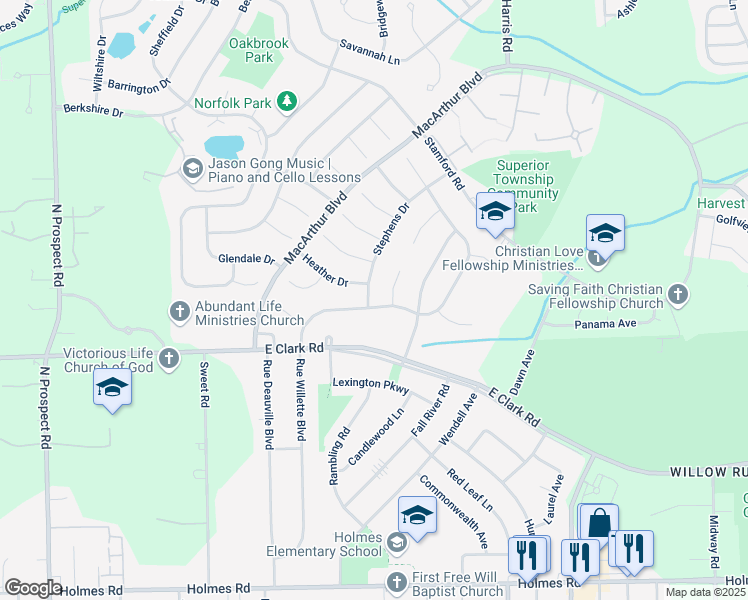 map of restaurants, bars, coffee shops, grocery stores, and more near 8809 Nottingham Drive in Washtenaw County
