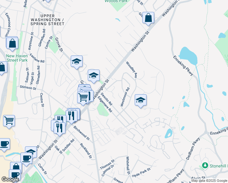 map of restaurants, bars, coffee shops, grocery stores, and more near 19 Ridgecrest Terrace in Boston