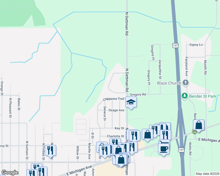 map of restaurants, bars, coffee shops, grocery stores, and more near 2942 Whitlock Road in Jackson