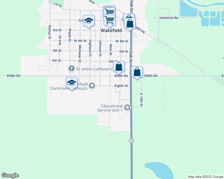 map of restaurants, bars, coffee shops, grocery stores, and more near 807 Main Street in Wakefield