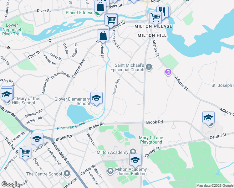 map of restaurants, bars, coffee shops, grocery stores, and more near 22 Whitelawn Avenue in Milton