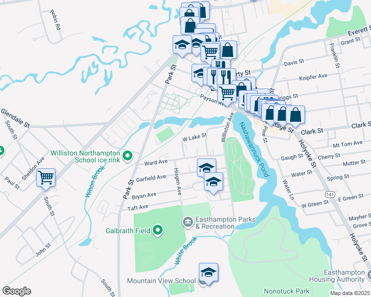 map of restaurants, bars, coffee shops, grocery stores, and more near in Easthampton