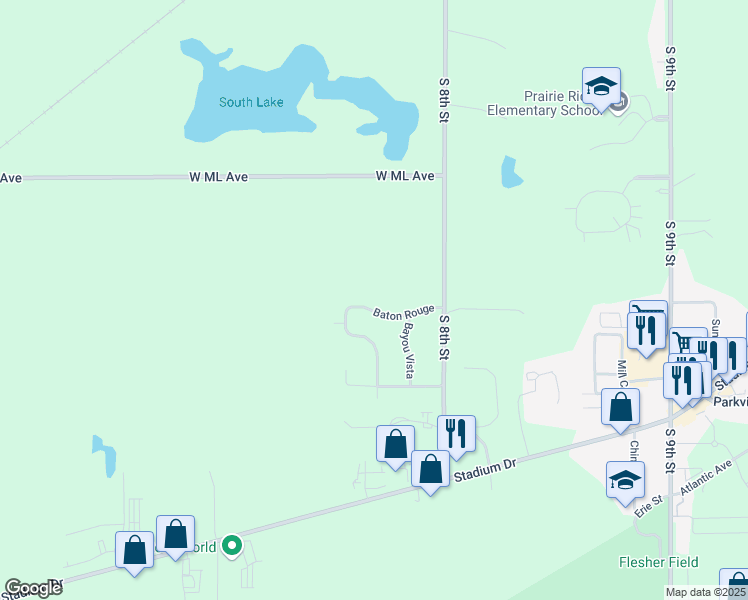 map of restaurants, bars, coffee shops, grocery stores, and more near 7156 Baton Rouge in Kalamazoo