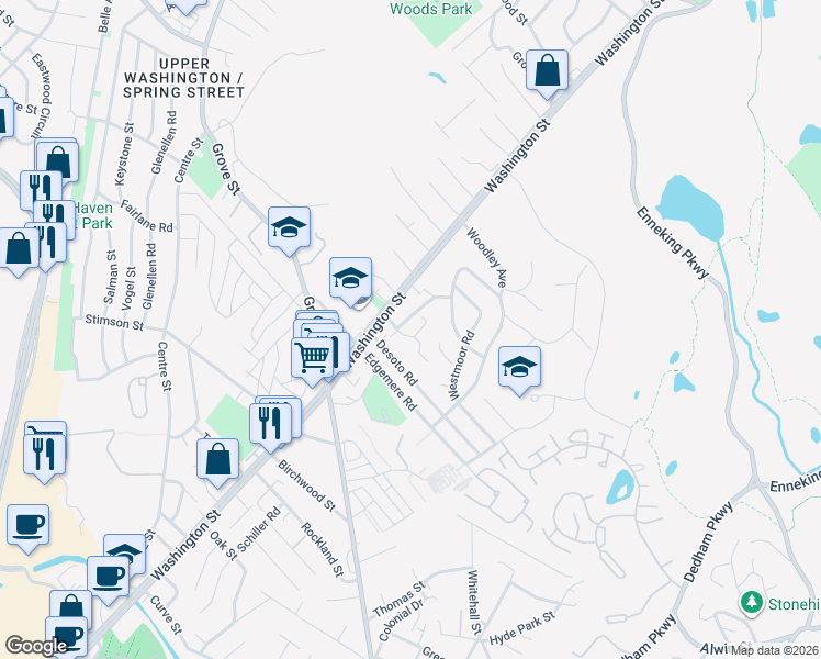 map of restaurants, bars, coffee shops, grocery stores, and more near 19 Ridgecrest Terrace in Boston
