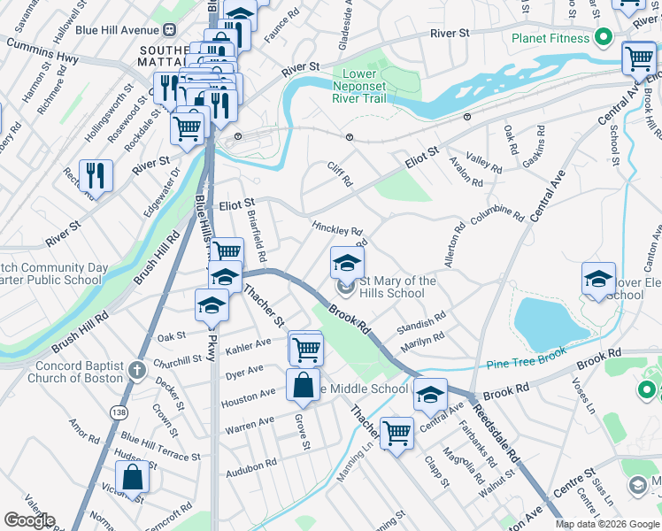 map of restaurants, bars, coffee shops, grocery stores, and more near 20 Ridge Road in Milton