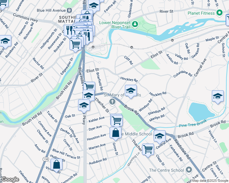map of restaurants, bars, coffee shops, grocery stores, and more near in Milton