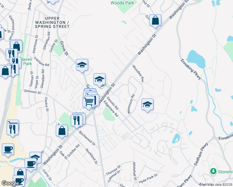 map of restaurants, bars, coffee shops, grocery stores, and more near 19 Ridgecrest Terrace in Boston