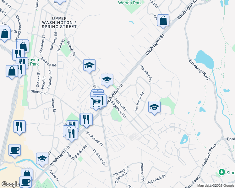 map of restaurants, bars, coffee shops, grocery stores, and more near 19 Ridgecrest Terrace in Boston