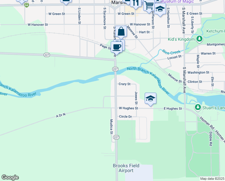 map of restaurants, bars, coffee shops, grocery stores, and more near 902 South Kalamazoo Avenue in Marshall