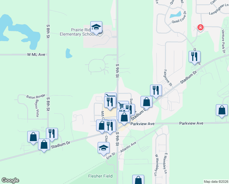 map of restaurants, bars, coffee shops, grocery stores, and more near 2882 South 9th Street in Kalamazoo