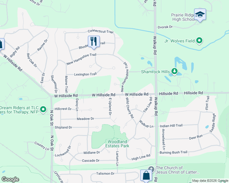 map of restaurants, bars, coffee shops, grocery stores, and more near 6605 West Hillside Road in Crystal Lake