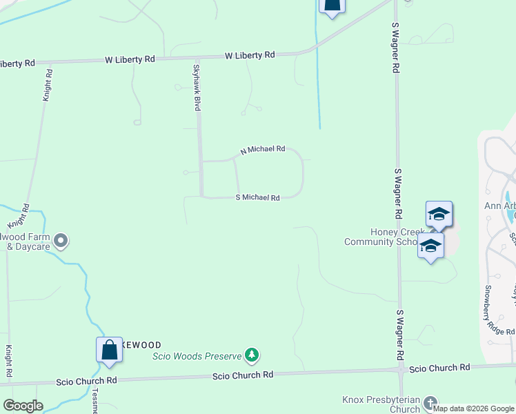 map of restaurants, bars, coffee shops, grocery stores, and more near 3977 South Michael Road in Ann Arbor