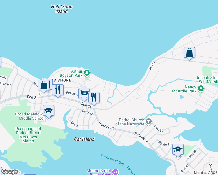 map of restaurants, bars, coffee shops, grocery stores, and more near 30 Elcott Road in Quincy
