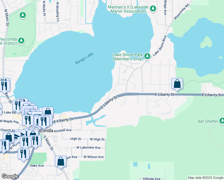 map of restaurants, bars, coffee shops, grocery stores, and more near 310 Sundown Court in Wauconda