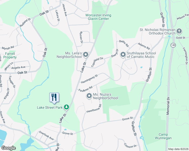 map of restaurants, bars, coffee shops, grocery stores, and more near 12 Hemingway Street in Shrewsbury