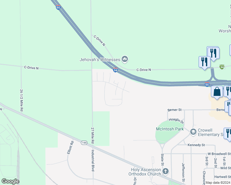 map of restaurants, bars, coffee shops, grocery stores, and more near 1589 Chicory Court in Albion