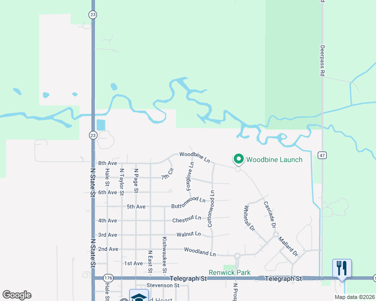 map of restaurants, bars, coffee shops, grocery stores, and more near 1224 Foxglove Lane in Marengo
