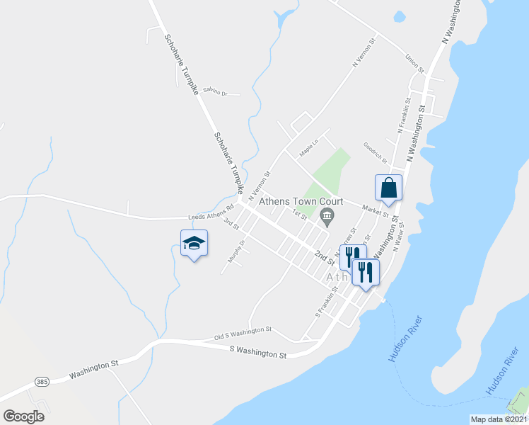 map of restaurants, bars, coffee shops, grocery stores, and more near 108 2nd Street in Athens