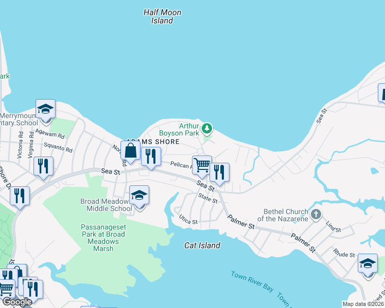 map of restaurants, bars, coffee shops, grocery stores, and more near 91 Curlew Road in Quincy