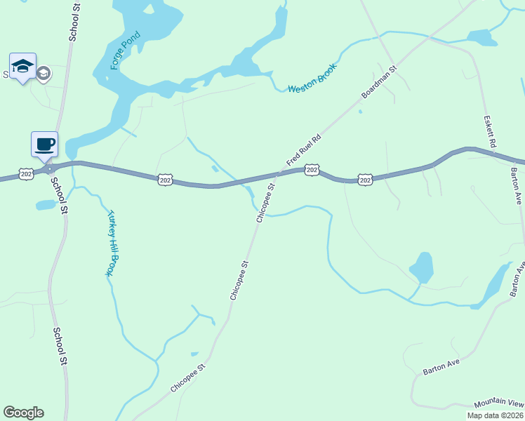 map of restaurants, bars, coffee shops, grocery stores, and more near 15 Chicopee St in Granby