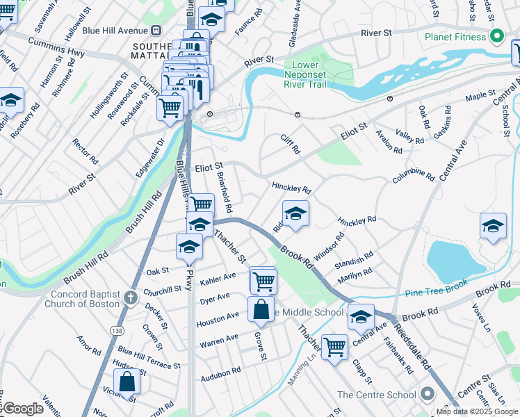 map of restaurants, bars, coffee shops, grocery stores, and more near 22 Virginia Street in Milton