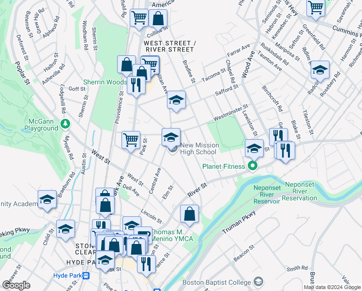 map of restaurants, bars, coffee shops, grocery stores, and more near 59 Lexington Avenue in Boston