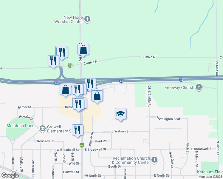 map of restaurants, bars, coffee shops, grocery stores, and more near 350 B-Drive North in Albion