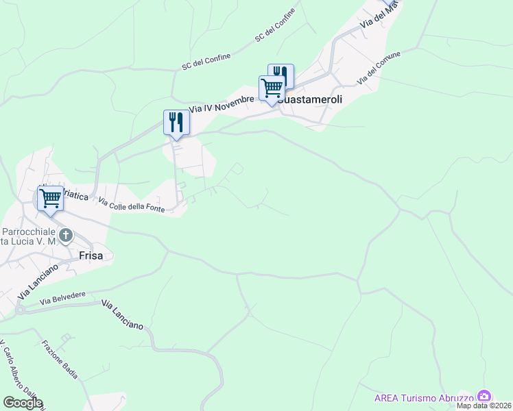 map of restaurants, bars, coffee shops, grocery stores, and more near 87 Via Colle della Fonte in Provincia di Chieti